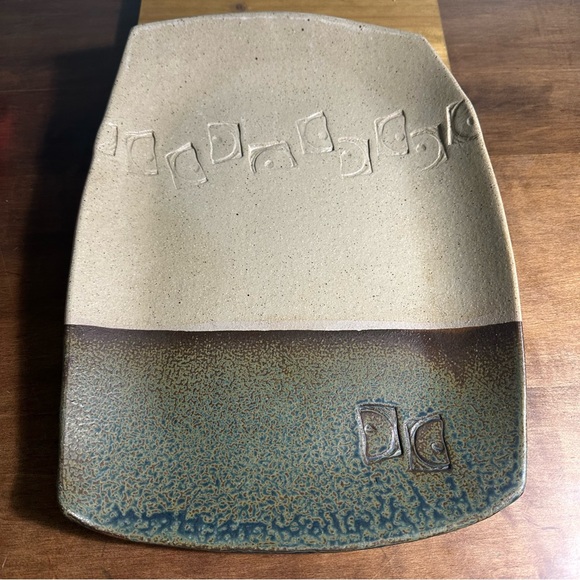 Studio Handcrafted Stoneware Pottery Signed Tray Serving Dish Multi Toned - Picture 1 of 9